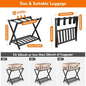 Portaequipajes con Carga de 220 libras para Habitación de Huéspedes Dormitorio de Hotel, Bambú de Alta Calidad, Estante de Almacenamiento Plegable de Madera, Estante Simple de Doble Capa - Product Image 5