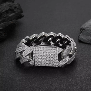 Bijoux Hip Hop, Bracelet en Zircon, Boucle à Rabat de 25 mm, Chaîne Cubaine à Trois Rangs en Forme de Rhombus, Tanjing - Product Image 1