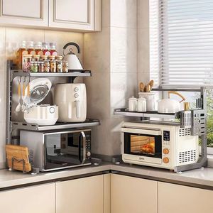 Pequeno Organizador de Cozinha de Metal de Dois Níveis, Estante Expansível Ecológica Multifuncional para Uso Doméstico, para Micro-ondas e Café - Product Image 4