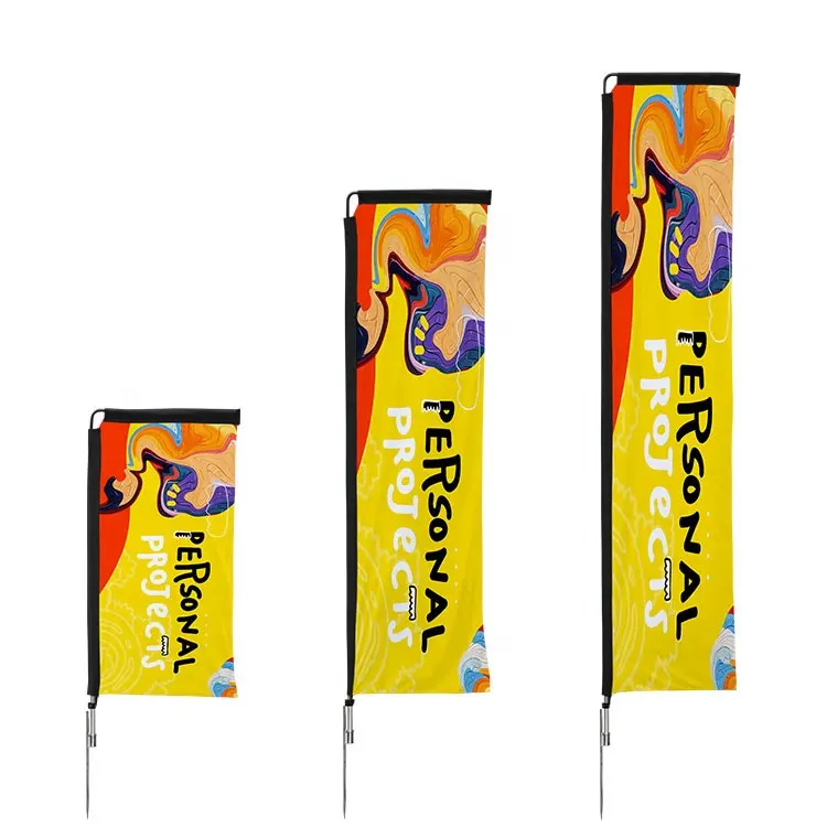 Bandiere quadrate da spiaggia verticali stampate personalizzate a forma di blocco a 2 lati durevoli a colori