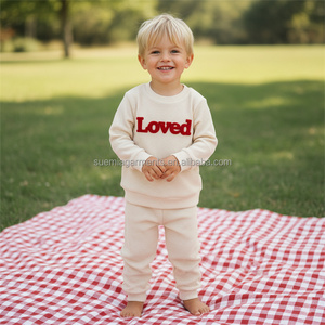 Conjunto de Ropa Infantil con Bordado Personalizado de Bajo Pedido Mínimo, Sudadera con Bordado de Letras para el Día de San Valentín, Pantalones Deportivos, Ropa de Otoño - Product Image 3