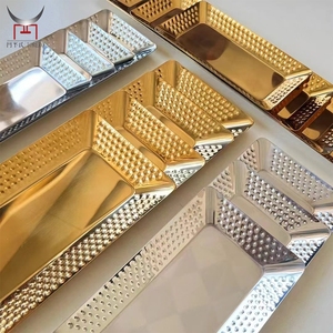 Edelstahl <span class=keywords><strong>Gold</strong></span> Silber Servierplatten Teller Obst- und Speisenplatten Set Dessert Snack Mehrzweck-Langplatte - Product Image 4