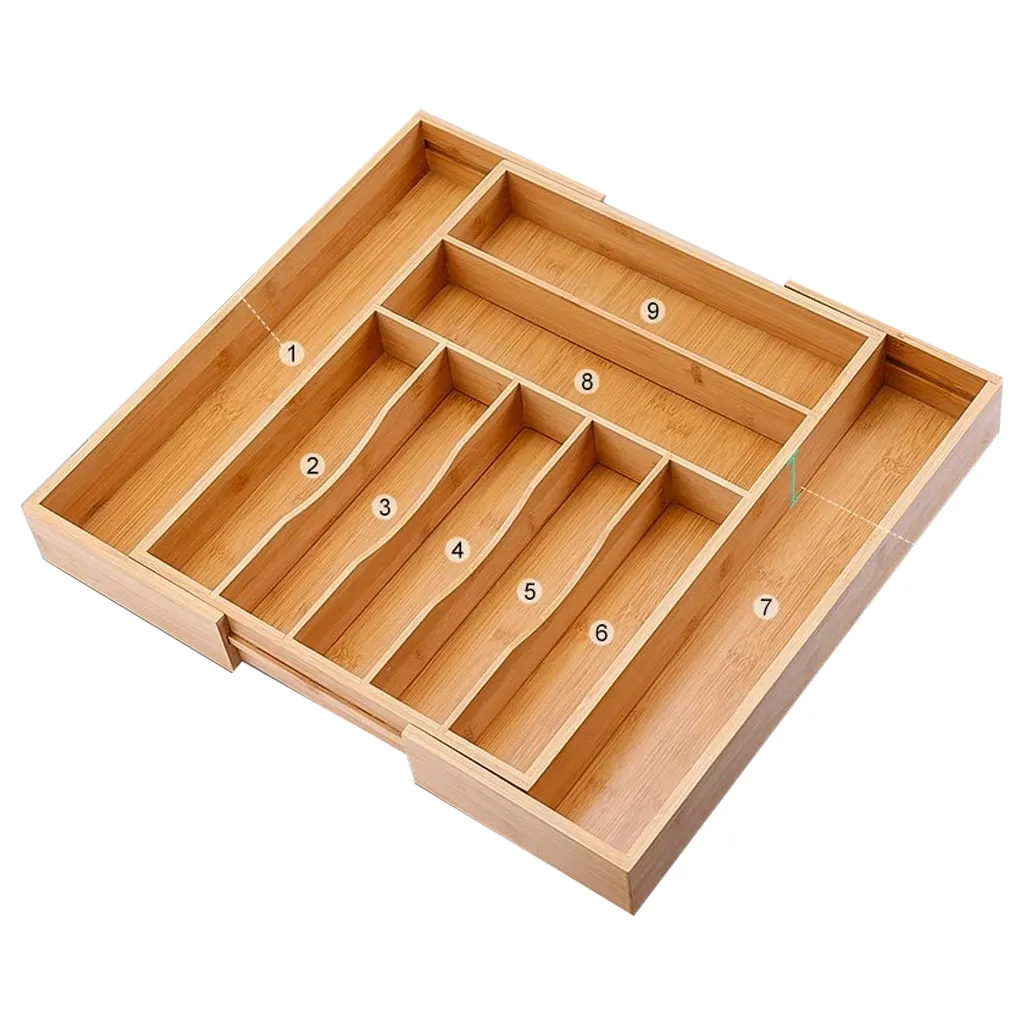 Wood Bamboo Expandable Adjustable Kitchen Cutlery Tray Drawer Organizer Cutlery Utensil Organizer