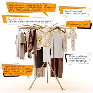 Wholesale Tripod Wooden Multifunction Adjustable Non-folding Clothes Drying Rack OEM ODM Custom Logo 16 Poles Floor <b>Storage</b> - Product Image 2