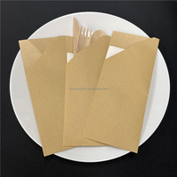 Sacs d'argenterie en papier kraft écologique serviette à l'intérieur des pochettes de couverts ensemble de sacs porte-ustensiles kraft manches pochette sac de tissu