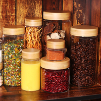 Bocaux en verre à large ouverture pour le stockage des grains de café avec couvercles hermétiques en bambou, bocaux en verre transparents avec couvercle en bois