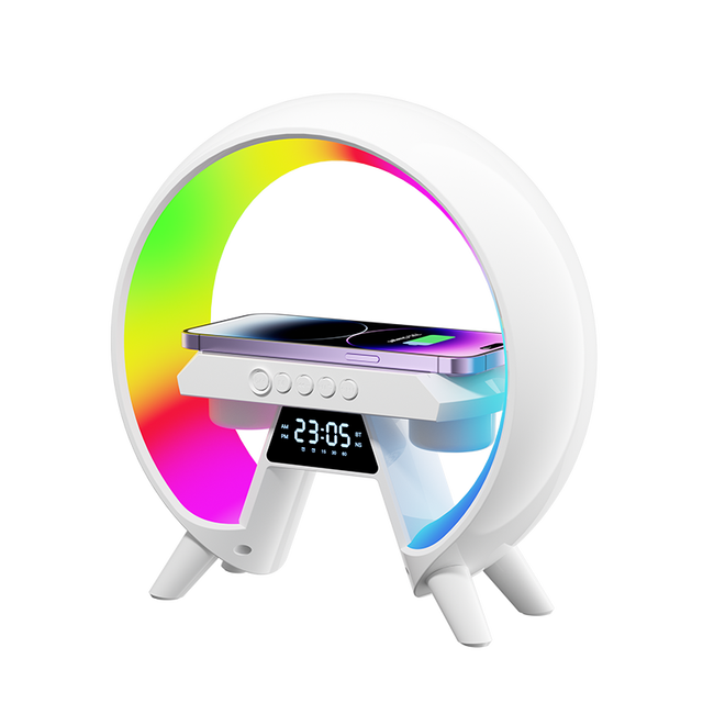 Smart Controlled Wireless Charger Digital Alarm Clock Night Light Bedside Table Lamp with Home Speaker Smart Speakers