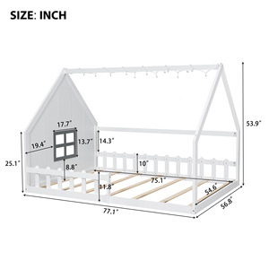 Kids <b>House</b> <b>Bed</b> White Wooden Frame With Lights For Children Bedroom Furniture - Product Image 4