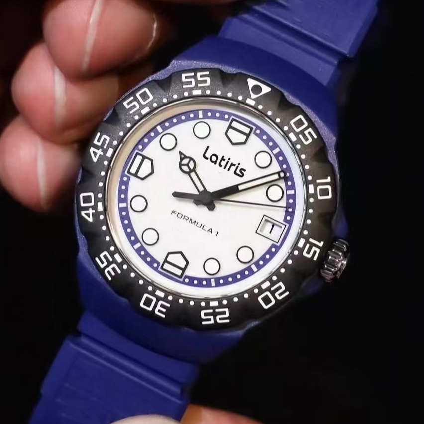 Cinturino blu, quadrante bianco