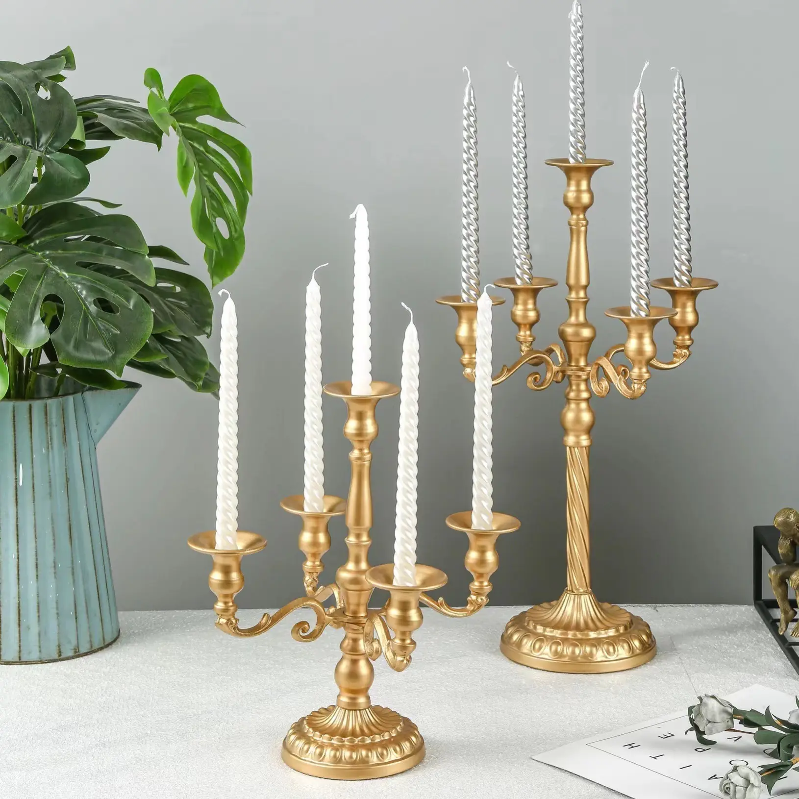 Handmade Tall 5 Arm Gold Metal Candelabra For Wedding Home Decor Table Candle Holders Centerpiece