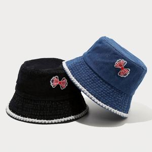 Chapeau Bob en Jean Tendance Été avec Nœud Mignon et Doux, Protection Solaire pour Fille et Femme, Chapeau Bob à Bord en Dentelle - Product Image 1