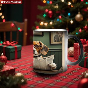 Frosted Black Ceramic 11oz Heat Activated Color Changing Mug With <b>Dog</b> Reading Newspaper Design - Product Image 2