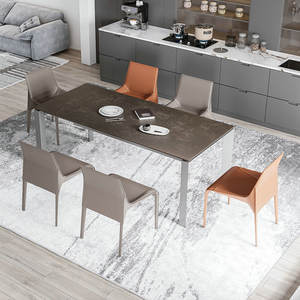 โต๊ะรับประทานอาหารริมสระว่ายน้ำสำหรับบ้านที่ทันสมัยและร้านอาหารกระดานชนวนหินเซรามิกติดกาวบนกระจกนิรภัยพร้อมขาอลูมิเนียม - Product Image 4