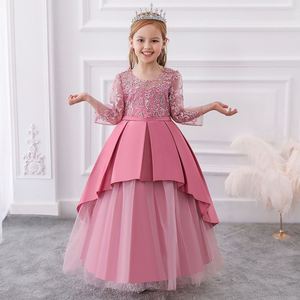 Vestido de Fiesta de Alta Calidad para Niñas, Vestido Largo de Encaje con Mangas Largas para Niñas, Talla Grande, LP-233 - Product Image 5