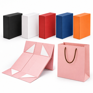 Custom Luxury Foldable Rigid Gift <b>Box</b> <b>Collection</b> Flat Pack Save Shipping Cost Custom Color Logo Magnetic Ribbon Handle Paper Bag - Product Image 1