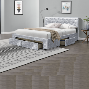 Venta al por mayor de la fábrica del OEM rey tamaño de terciopelo tejido a mano diamante distintos tapizado trineo plataforma de almacenamiento cama con cajones - Product Image 1