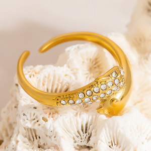 Anillo Ajustable SUMMLY al por Mayor con Diseño de Hoja de Serpiente y Circones, Chapado en Oro de 18K, Acero Inoxidable, Impermeable, Joyería de Moda para Mujer - Product Image 5