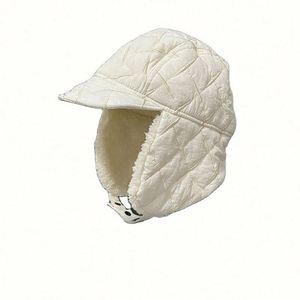 Gorro de aviador blanco de moda para mujer, gorro de invierno cálido de algodón, gorro de aviador con protección para las orejas, gorros de invierno con protección para las orejas - Product Image 1