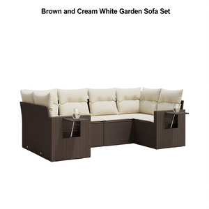 Ensemble de canapés de jardin en rotin PE brun avec coussins crème, design contemporain, imperméable, pour mobilier de patio - Product Image 1