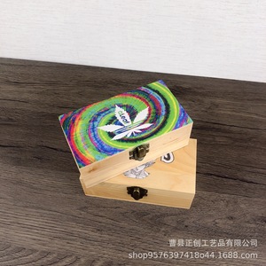 Wooden Jewelry Storage <b>Box</b> 16x8x7cm With <b>Locks</b> And Colorful Leaf Design For Gift Packaging - Product Image 5