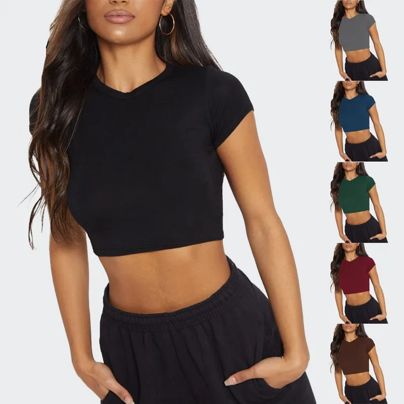 Solid Black Plain Crop Top Custom Women Fitted T shirts Customized Women Tshirts