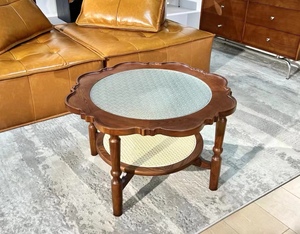 Mesa de centro redonda moderna de vidrio al por mayor con diseño floral, mesa de centro de madera maciza, diseño clásico, muebles para sala de estar - Product Image 6