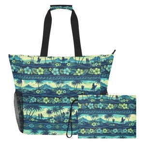 Bolsa de Playa 2 en 1 con Múltiples Bolsillos, Estampado Personalizado de Palmera Verde, Gran Capacidad, Impermeable, para Verano, con Bolsa Adicional - Product Image 5