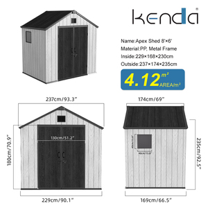 Caseta de Jardín de Resina PP para Todo Clima 8x6, Impermeable y Resistente a la Nieve (150kg/m²), Caseta de Herramientas de Plástico sin Mantenimiento para Patio Trasero o Granja - Product Image 2