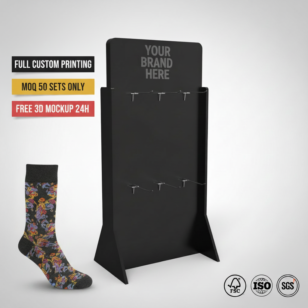 Custom Double Sided PVC Sock Display Stand Countertop Freestanding Retail Hook Rack OEM Logo Printing Wholesale — view 1