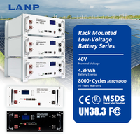 Batterie de stockage d'énergie au lithium LiFePO4 à basse tension, 8000 cycles, 48V 100Ah 4.8kWh, pour usage domestique, à montage en rack, avec alimentation divisée