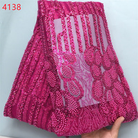 4138 matériel africain Nigeria dentelle tissu chine usine prix Sequin perlé dentelle tissu prix de gros pour robe de soirée