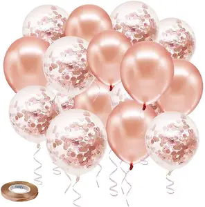Globos de látex y confeti de oro rosa, cinta de 33 pies para decoraciones de fiesta, paquete de 50, 12 pulgadas