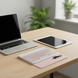Teclado portátil con funda protectora, inalámbrico, Bluetooth, color rosa, para uso con portátiles y tabletas - Product Image 3