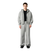 Ensemble de survêtement décontracté en molleton épais pour homme, comprenant un sweat à capuche oversize zippé et un pantalon de survêtement à jambes larges