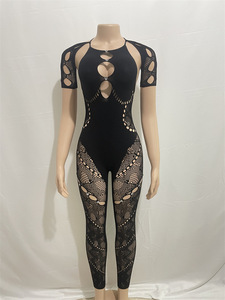NN0026 Barboteuse une pièce avec strass Nouveauté 2024 Printemps Vêtements pour femmes See Through Mesh Sexy Bodycon Solid Jumpsuits Women - Product Image 5