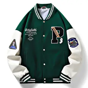 Varsity Jacket OEM Design personalizzato toppa lana ciniglia ricamata in pelle manica Baseball Letterman Varsity giacca da uomo