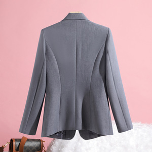 Women's Khaki Blazer Fitted Waist Single Button Solid Color Polyester Anti-Wrinkle Workwear - Product Image 3