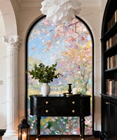 Porte de cour en acier inoxydable, bois et verre à motifs, design postmoderne, bien étanche