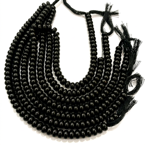 Perles lisses en spinelle noire, pierre précieuse naturelle, forme ronde, 8 pouces de long - Product Image 1
