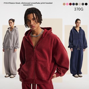 ARTIE – Sweat-shirt à capuche zippé pour <span class=keywords><strong>homme</strong></span>, coupe courte et ample, doublé polaire 370G, effet délavé et teint à la cire, style streetwear hiver - Product Image 4