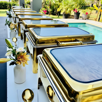 Pemanas Makanan Chafing Dish Emas Murni untuk Pernikahan, Mewah, untuk Penyajian Katering, Prasmanan, dan Perlengkapan Hotel Lainnya
