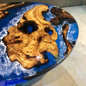 Mobili Vintage di lusso resina epossidica tavolo <span class=keywords><strong>da</strong></span> pranzo rotondo blu <span class=keywords><strong>mare</strong></span> decorazione tavolo in legno massiccio in resina - Product Image 2