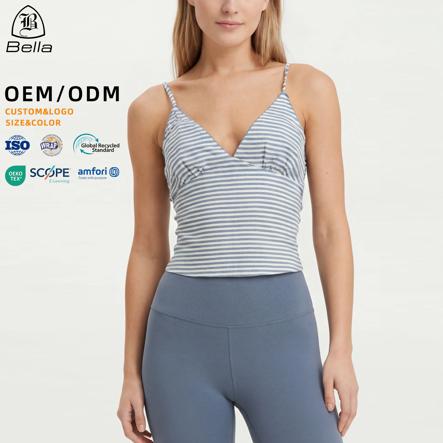 OEM Custom Striped Printed Yoga Top Women Polyester Breathable Spaghetti Strap Gym FitnessSports Vest Workout Tank Top