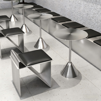 Nouvelle Arrivée 2026 : Ensemble Table d'Appoint Conique, Banc et Tabouret en Acier Inoxydable Style Industriel