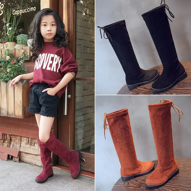 XinYiQu Girls Suede Knee High Girls Boots Warm Cotton Winter Boots Kids