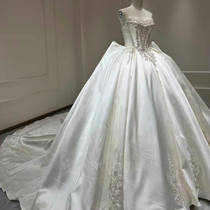 Vestido de Novia Moderno con Cuentas Xx09, Estilo Princesa, con Cola de Capilla, Apliques Elegantes, Sin Tirantes, con Botones - Product Image 2