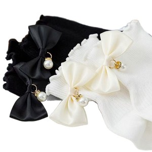 Calcetines con lazo de perlas estilo Lolita, calcetines blancos y negros hasta media pantorrilla para niñas, transpirables y que absorben el sudor - Product Image 4