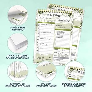 Daily Planner Notepad Decorably Detailed 52 Sheets Spring-Bound Leather Bound Daily Schedule <strong>Task</strong> Planner To-Do List Notepads - Product Image 4