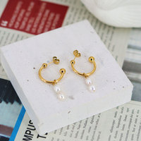 Boucles d'oreilles pendantes classiques vintage en acier inoxydable étanche plaqué or PVD 14k 18k avec perles, unisexe, tendance