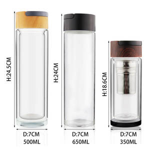 Bottiglia d'Acqua in Cristallo con Infusore <span class=keywords><strong>per</strong></span> Tè Bottiglia in Vetro a Doppia Parete con Manico in Legno e Coperchio <span class=keywords><strong>Tazza</strong></span> da Viaggio in Vetro <span class=keywords><strong>per</strong></span> Caffè e Tè - Product Image 6